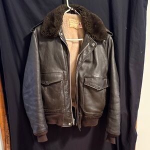 Schott Dark Brown Leather Bomber Jacket with Shearling Collar/lining I-S-674-M-S